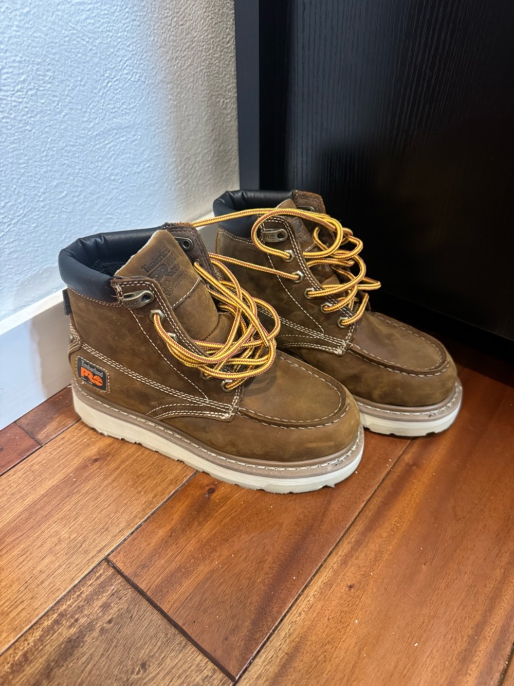 Timberland Brown Leather Moc Toe Work Boot with Cream Sole